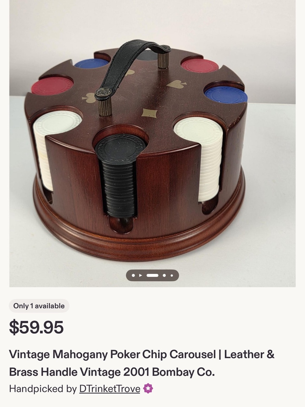 Bombay Poker Chip Carousel in Mahogany with Black, White, Red, Blue Chips